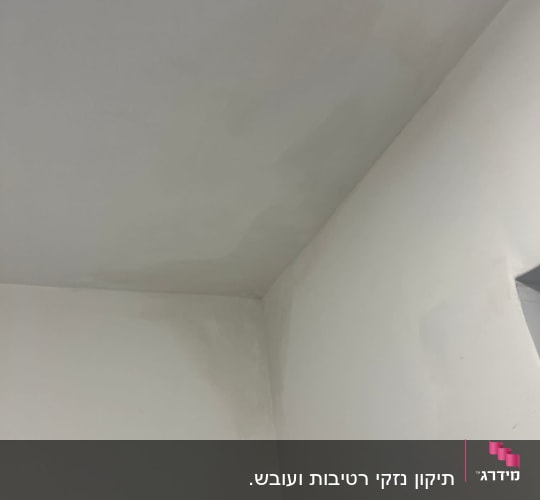 קיר ותקרה צבועים בגוון לבן עם כתמים